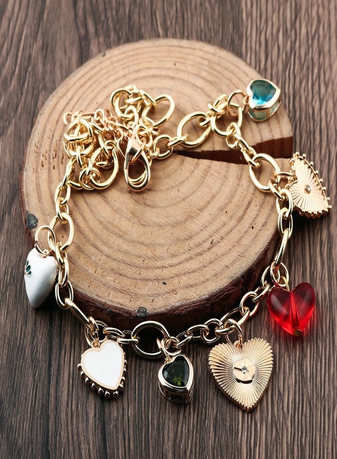 SORGERLY Chunky Heart Charm Necklaces for Women - Gold Different Heart Pendents Link Chain Jewelry Gift (Colorful) - Image 4